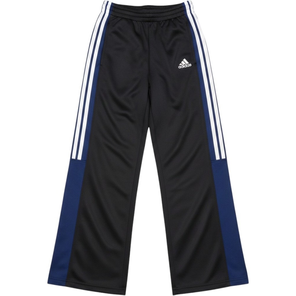 Adidas Womens XS Black Blue 3 Stripe Wide Leg Track Pants Drawstring Athletic